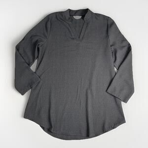 Amaryllis Blouse Womens XL Gray Sleek Roll Tab Sleeve V-Neck Long Sleeve